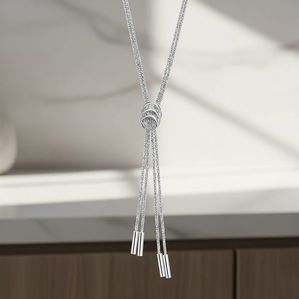 Rhodium Overlay Sterling Silver Criss & Rings Chain (Size 17)