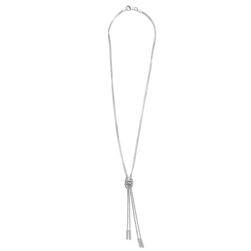Rhodium Overlay Sterling Silver Criss & Rings Chain (Size 17)