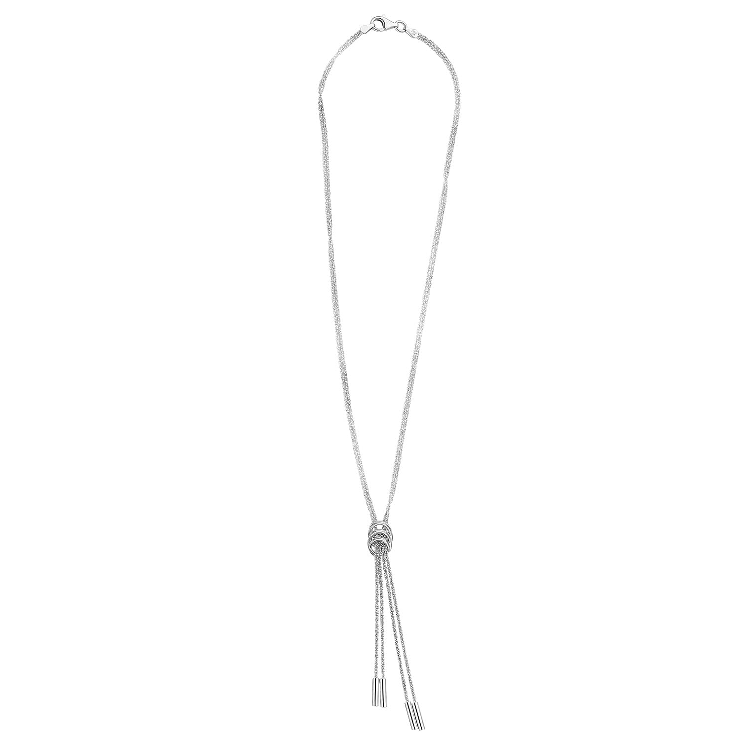Rhodium Overlay Sterling Silver Criss &amp; Rings Chain (Size 17) 8376265 3