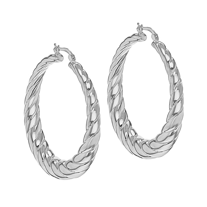 Sterling Silver Rhodium Plated 50mm Graduated Twisted Electroform Creole Earrings 7315449 1