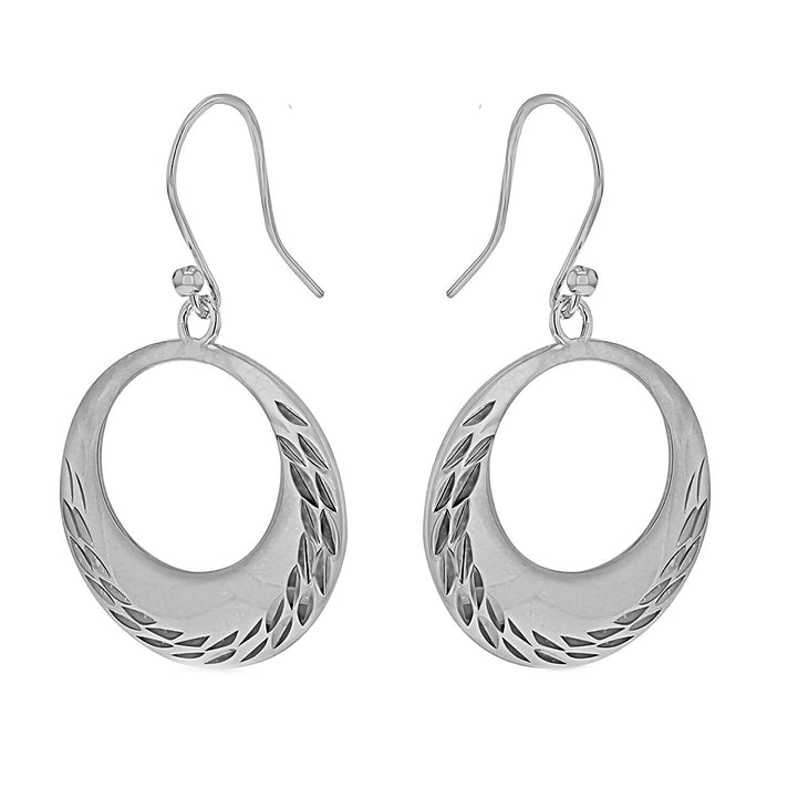 Sterling Silver Rhodium Plated 25.5mm x 41.5mm Diamond Cut Cutout Disc Drop Earrings 7315537 1