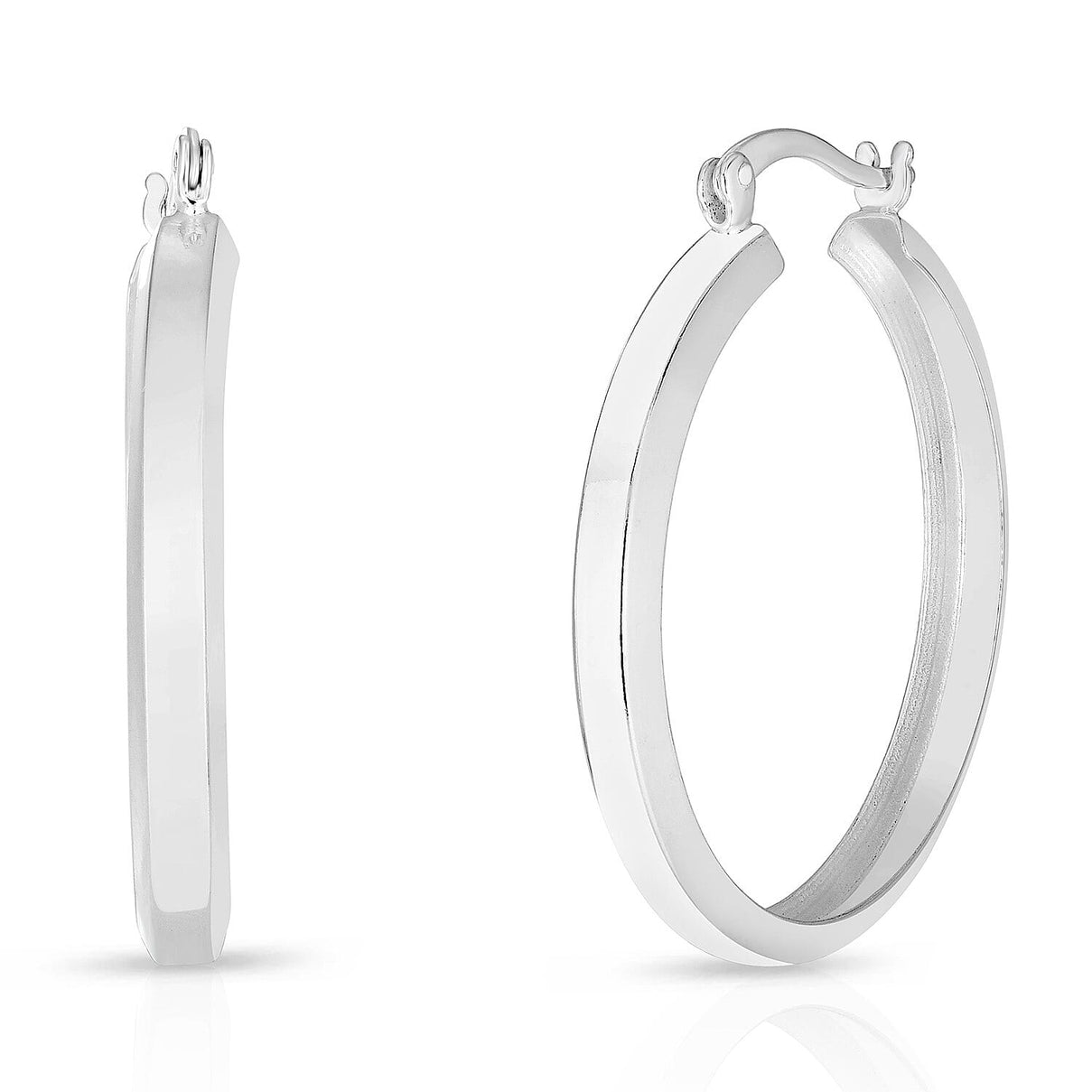 NY Mega Closeout Deal - Rhodium Overlay Sterling Silver Hoop Earrings, Silver Wt. 5.4 Gms 7766557 0