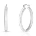 NY Mega Closeout Deal - Rhodium Overlay Sterling Silver Hoop Earrings, Silver Wt. 5.4 Gms