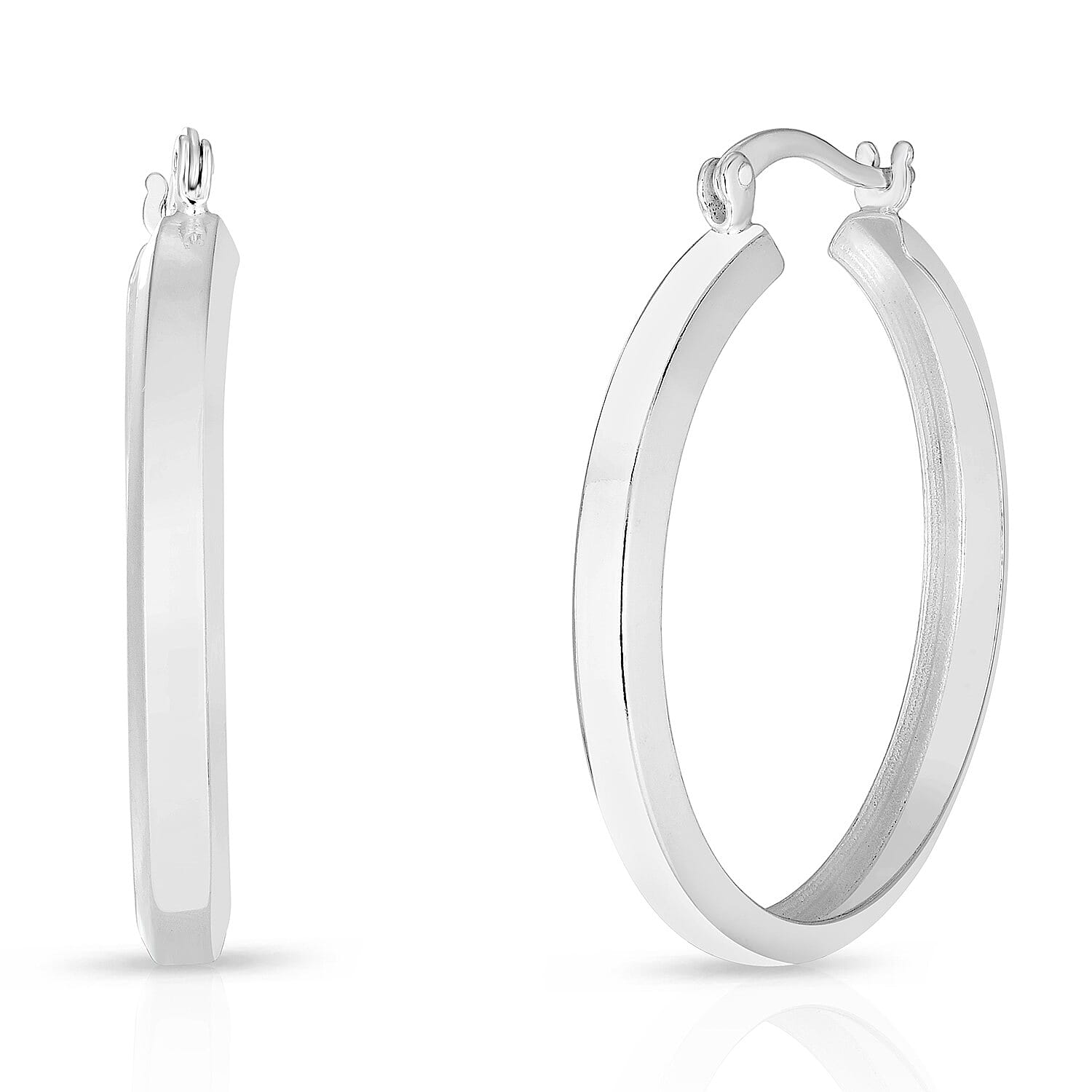 NY Mega Closeout Deal - Rhodium Overlay Sterling Silver Hoop Earrings, Silver Wt. 5.4 Gms 7766557 0