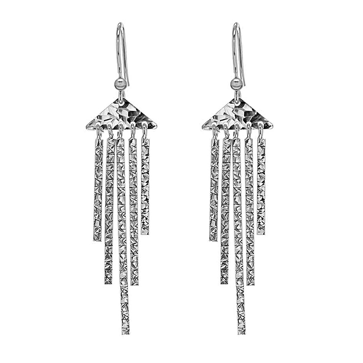 Sterling Silver Rhodium Plated 16.5mm x 72mm Diamond Cut Triangle and Bar Drop Earrings 7315536 0