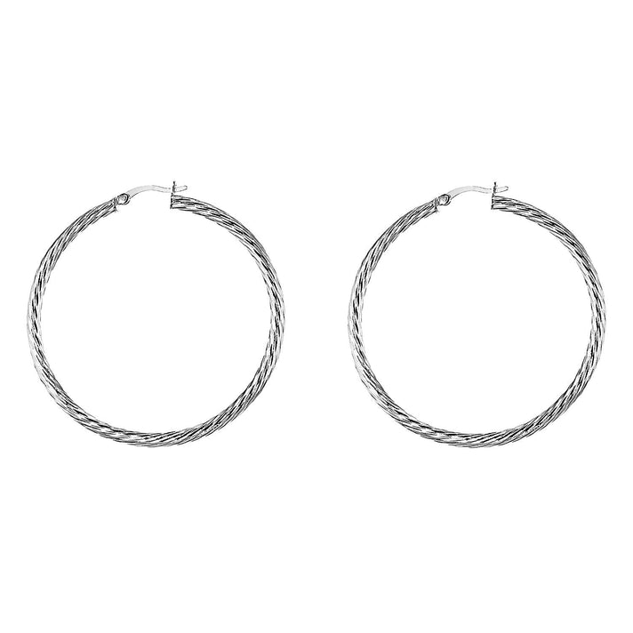 Sterling Silver Rhodium Plated 50mm Twist Diamond Cut Hoop Creole Earrings 7315452 1