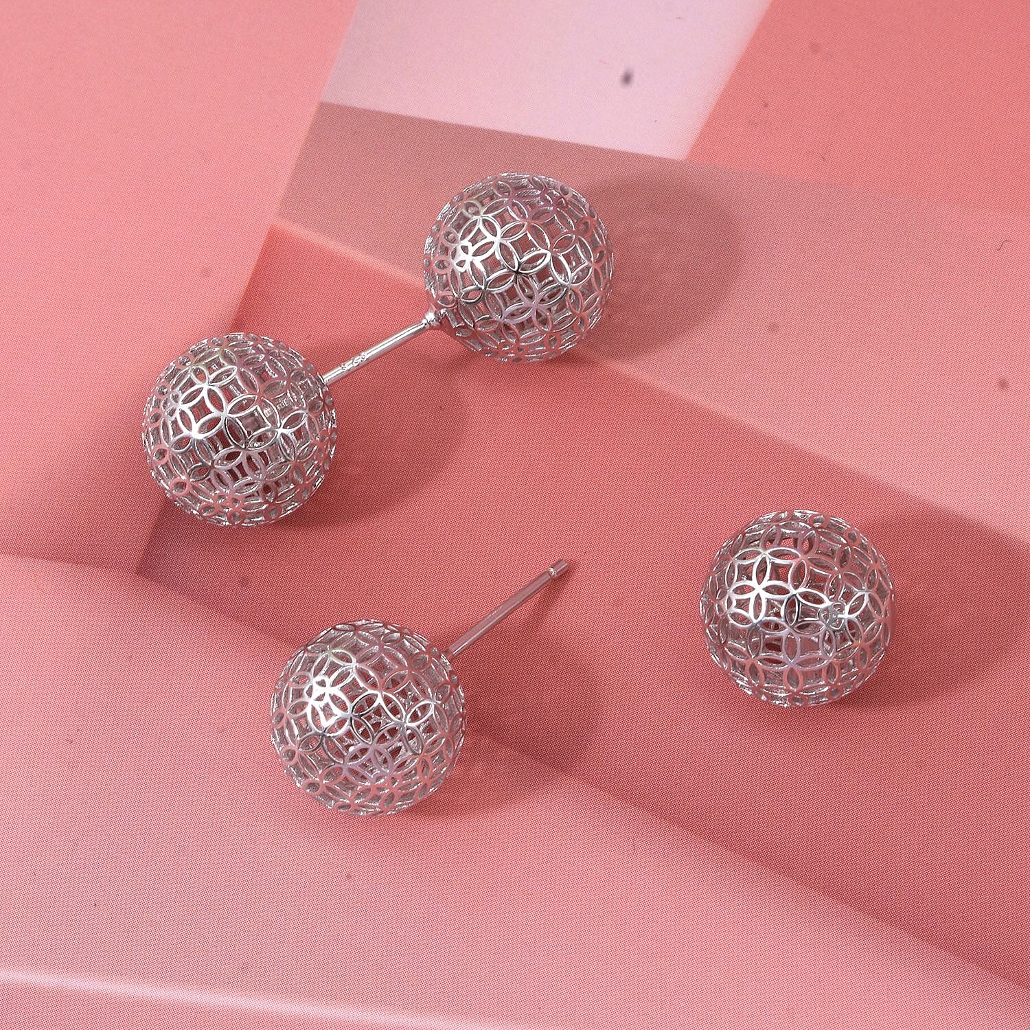Treasure of Siam - Rhodium Overlay Sterling Silver Earring with Ball Push Back 8239573 1