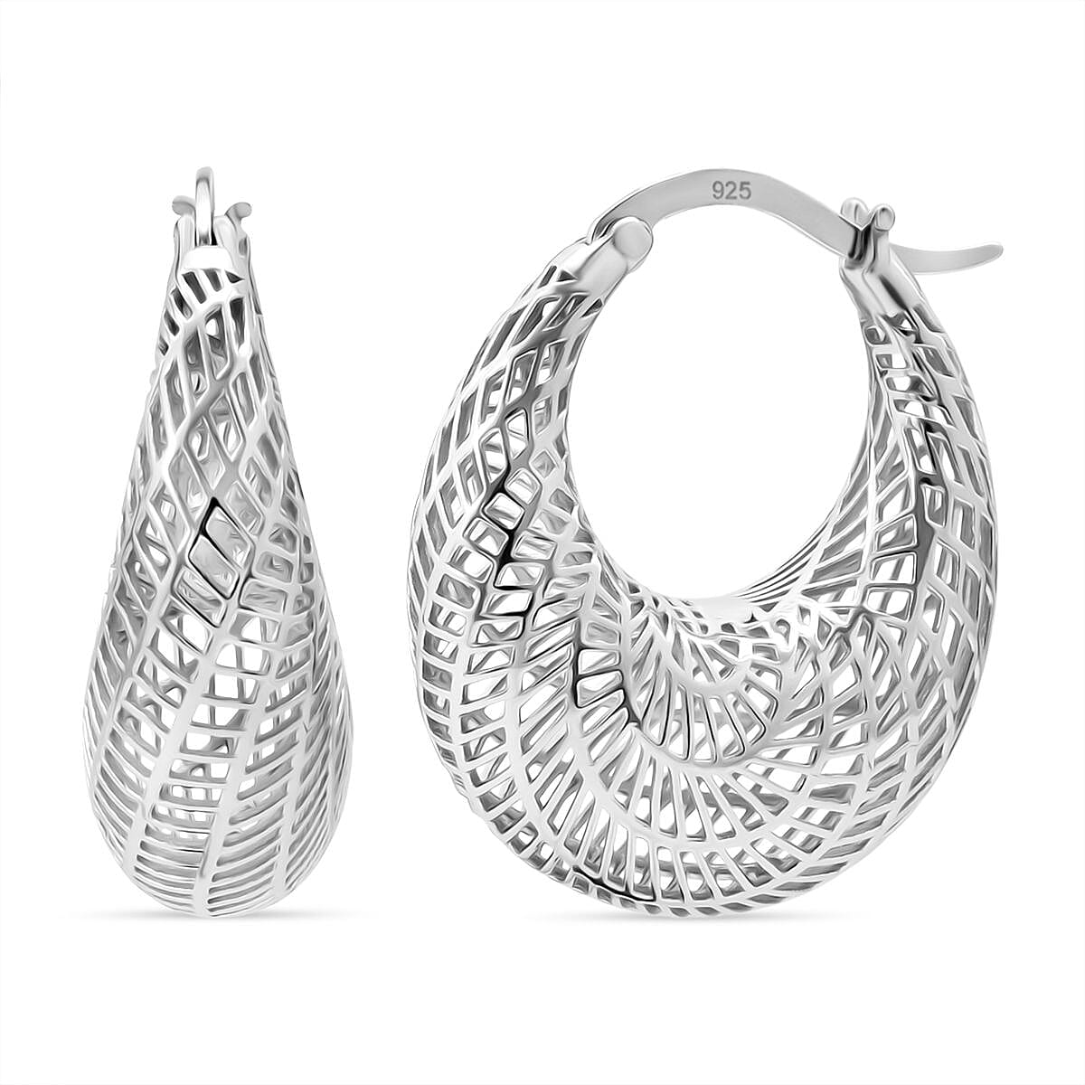 Treasure of Siam - Rhodium Overlay Sterling Silver Openwork Hoop Earring with Clasp 8239550 0