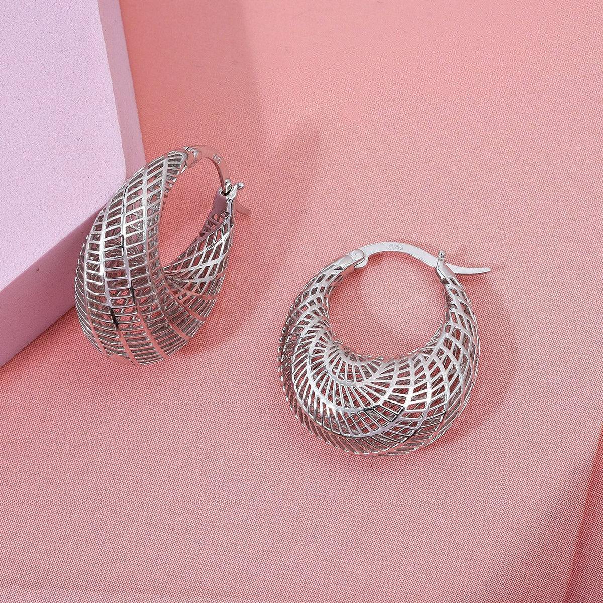 Treasure of Siam - Rhodium Overlay Sterling Silver Openwork Hoop Earring with Clasp 8239550 1