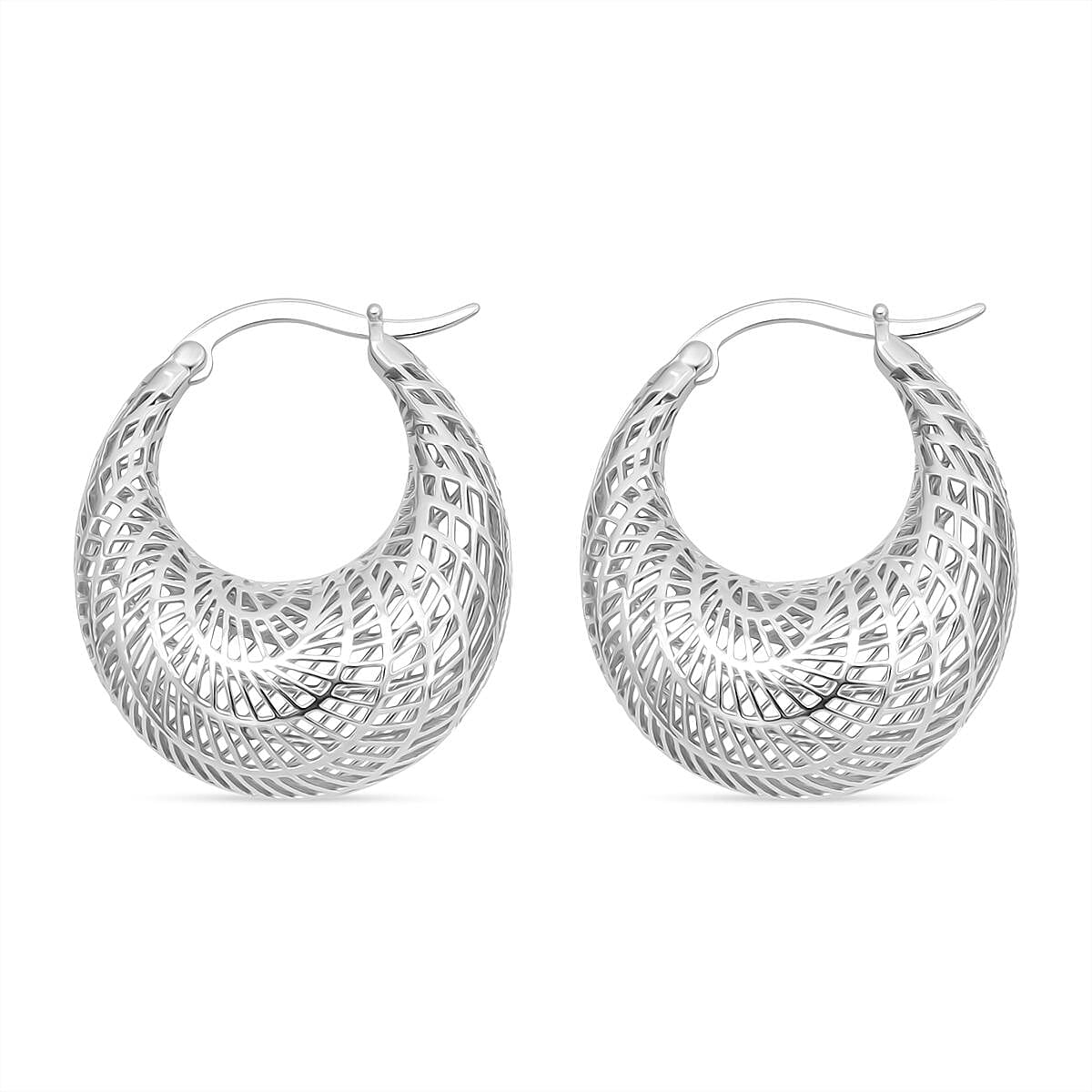 Treasure of Siam - Rhodium Overlay Sterling Silver Openwork Hoop Earring with Clasp 8239550 3