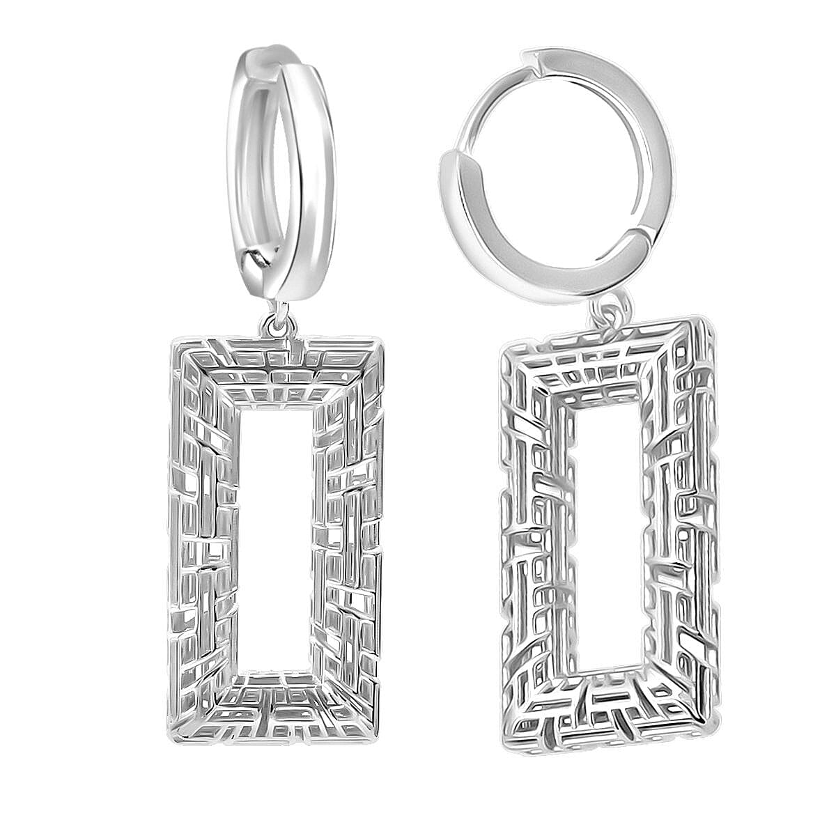 Treasure of Siam - Rhodium Overlay Geometric Rectangular Drop Sterling Silver Earring with Hoop 8239647 0