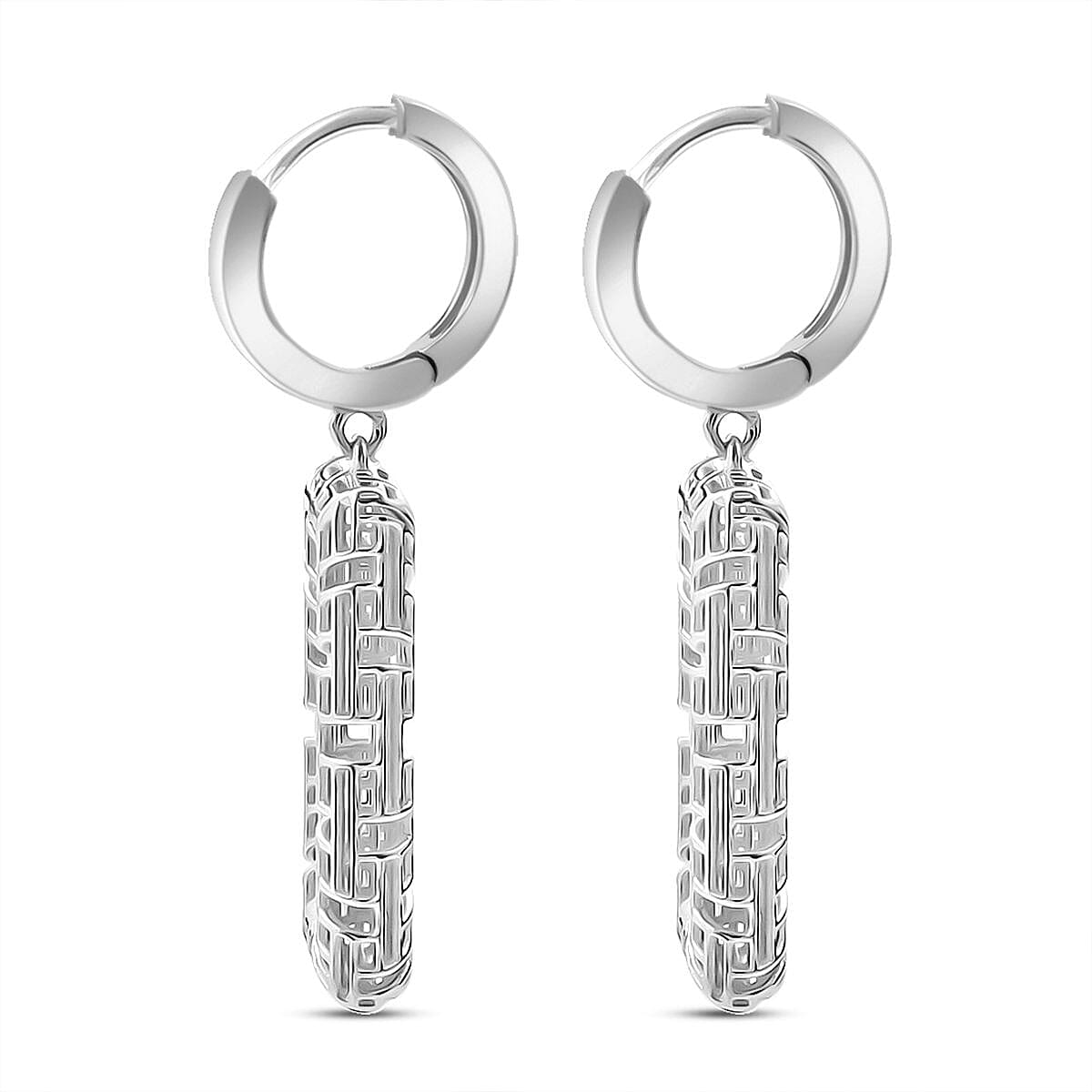 Treasure of Siam - Rhodium Overlay Geometric Rectangular Drop Sterling Silver Earring with Hoop 8239647 3
