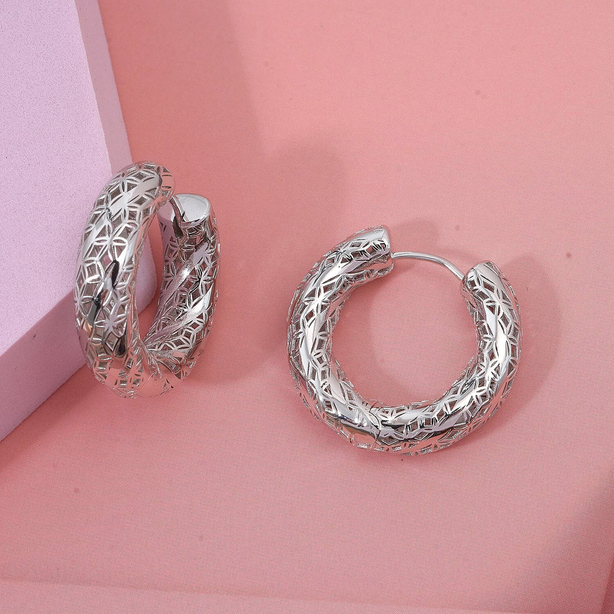 Rhodium Overlay Sterling Silver Earring with Hoop, Silver Wt. 8.22 Gms. 8239572 1