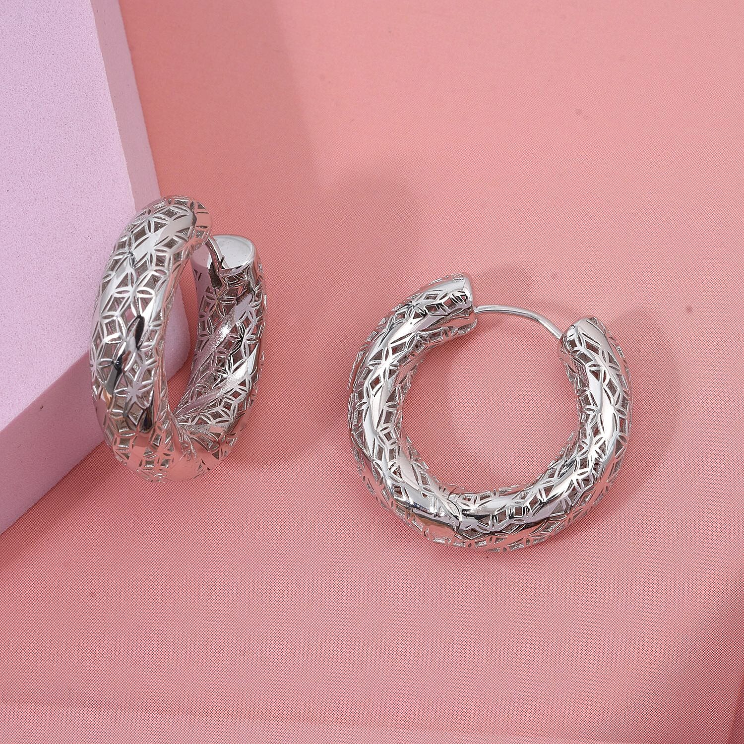 Rhodium Overlay Sterling Silver Earring with Hoop, Silver Wt. 8.22 Gms. 8239572 1
