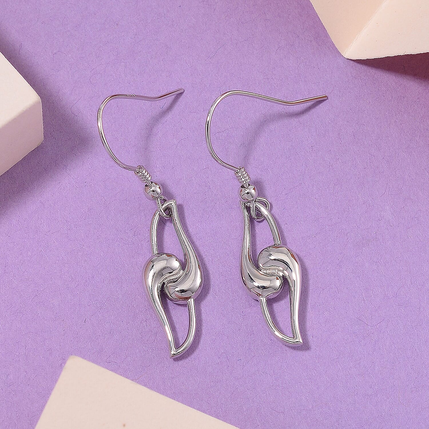LucyQ - Entwine Drop Collection - Knot Drop Earring with Lever Back in Rhodium Overlay Sterling Silver 8044388 2