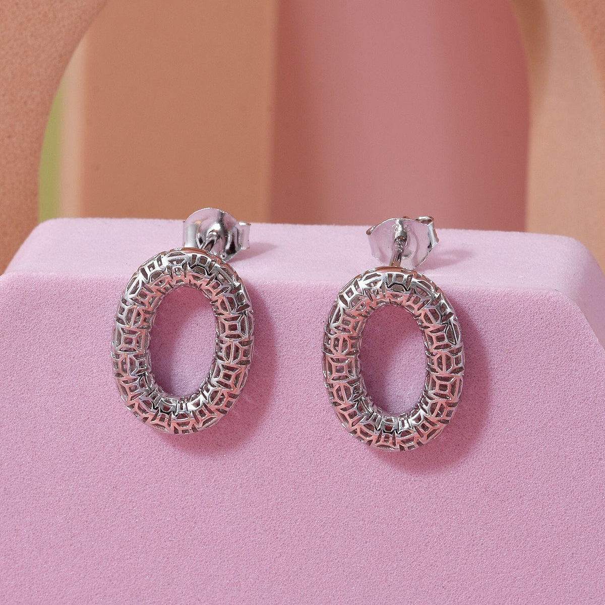 Treasure of Siam - Rhodium Overlay Sterling Silver Circle Earring with Push Back 8239564 1