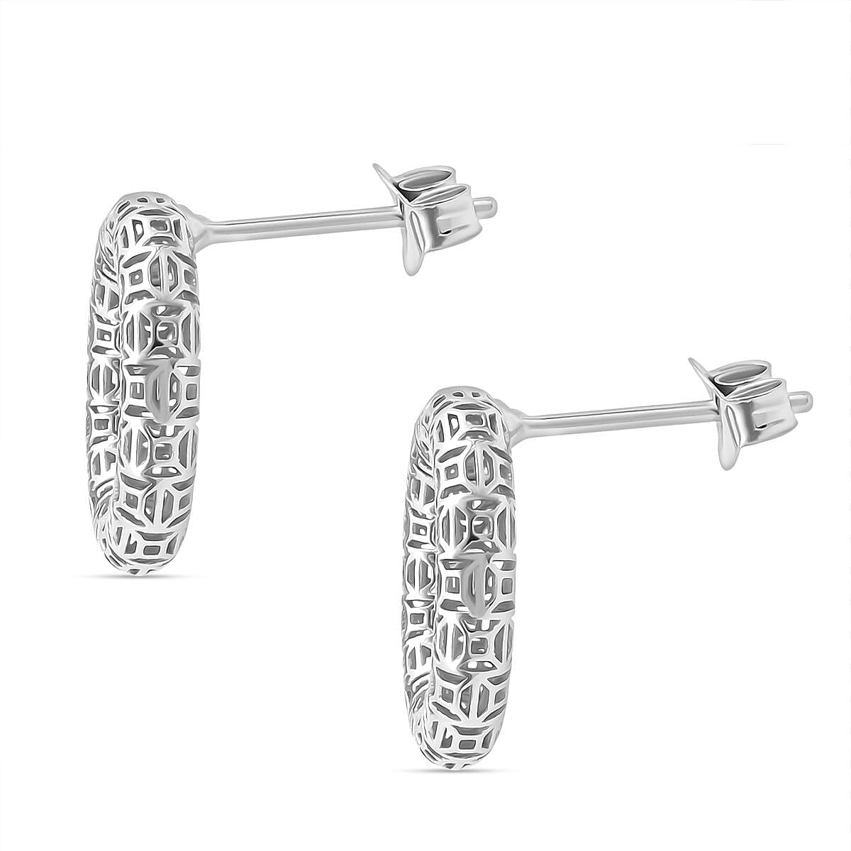 Treasure of Siam - Rhodium Overlay Sterling Silver Circle Earring with Push Back 8239564 2