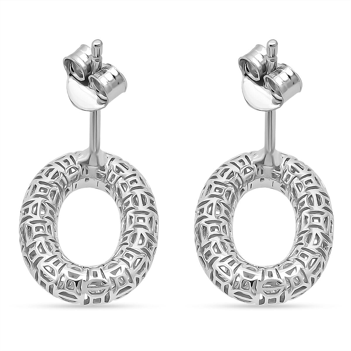Treasure of Siam - Rhodium Overlay Sterling Silver Circle Earring with Push Back 8239564 3