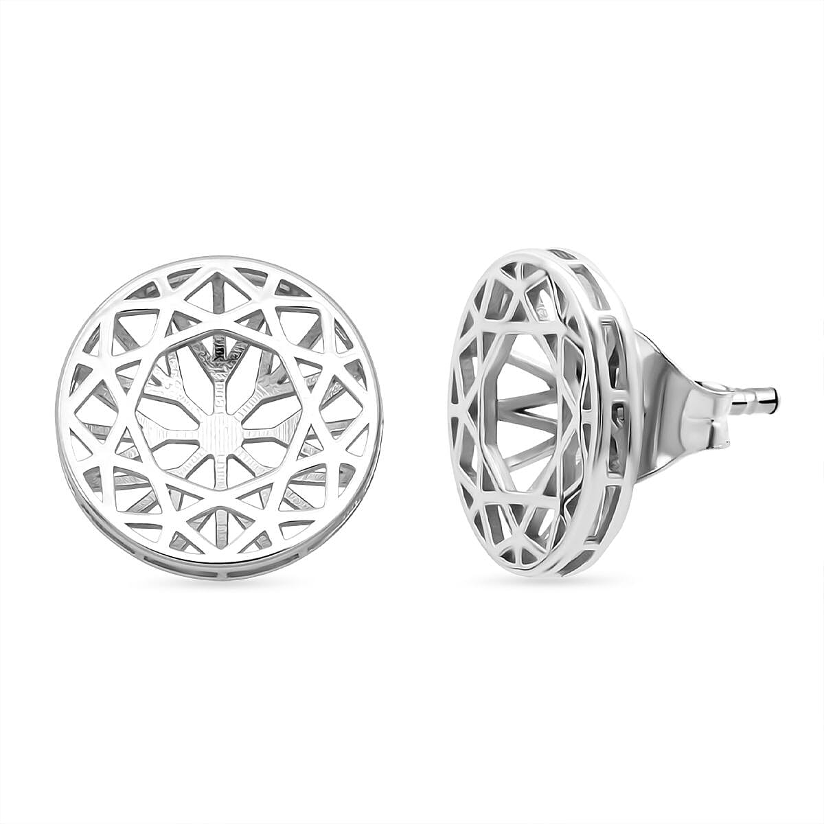Treasure of Siam - Rhodium Overlay Sterling Silver Round Snowflake Stud Earring with Push Back 8239569 0