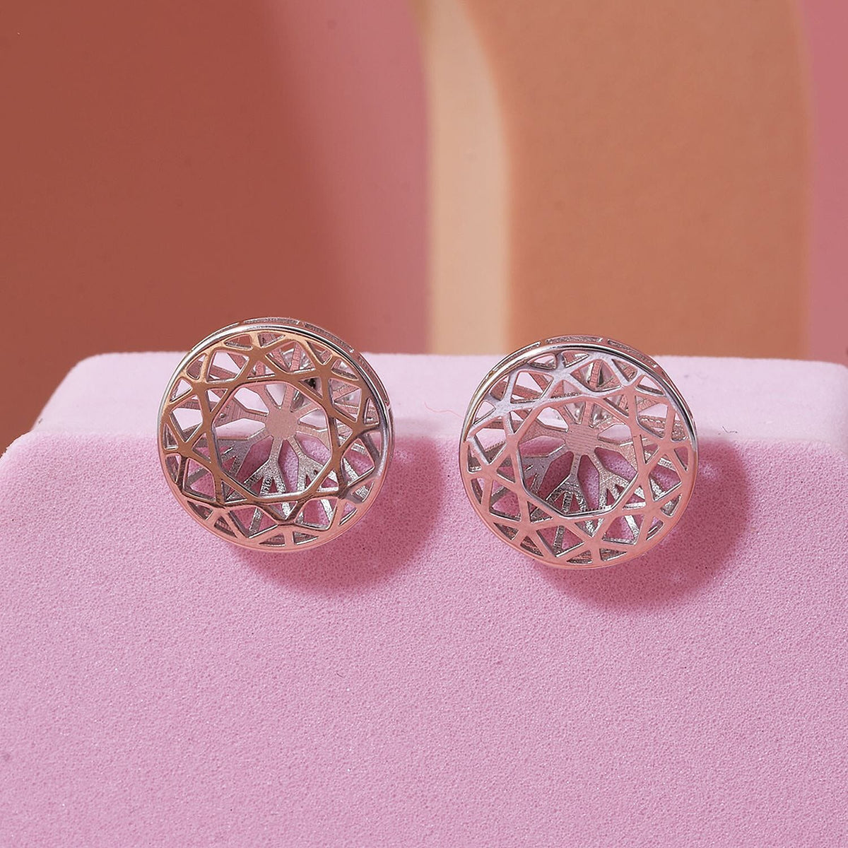 Treasure of Siam - Rhodium Overlay Sterling Silver Round Snowflake Stud Earring with Push Back 8239569 1