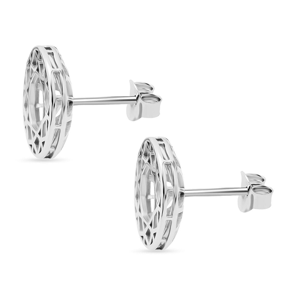 Treasure of Siam - Rhodium Overlay Sterling Silver Round Snowflake Stud Earring with Push Back 8239569 3