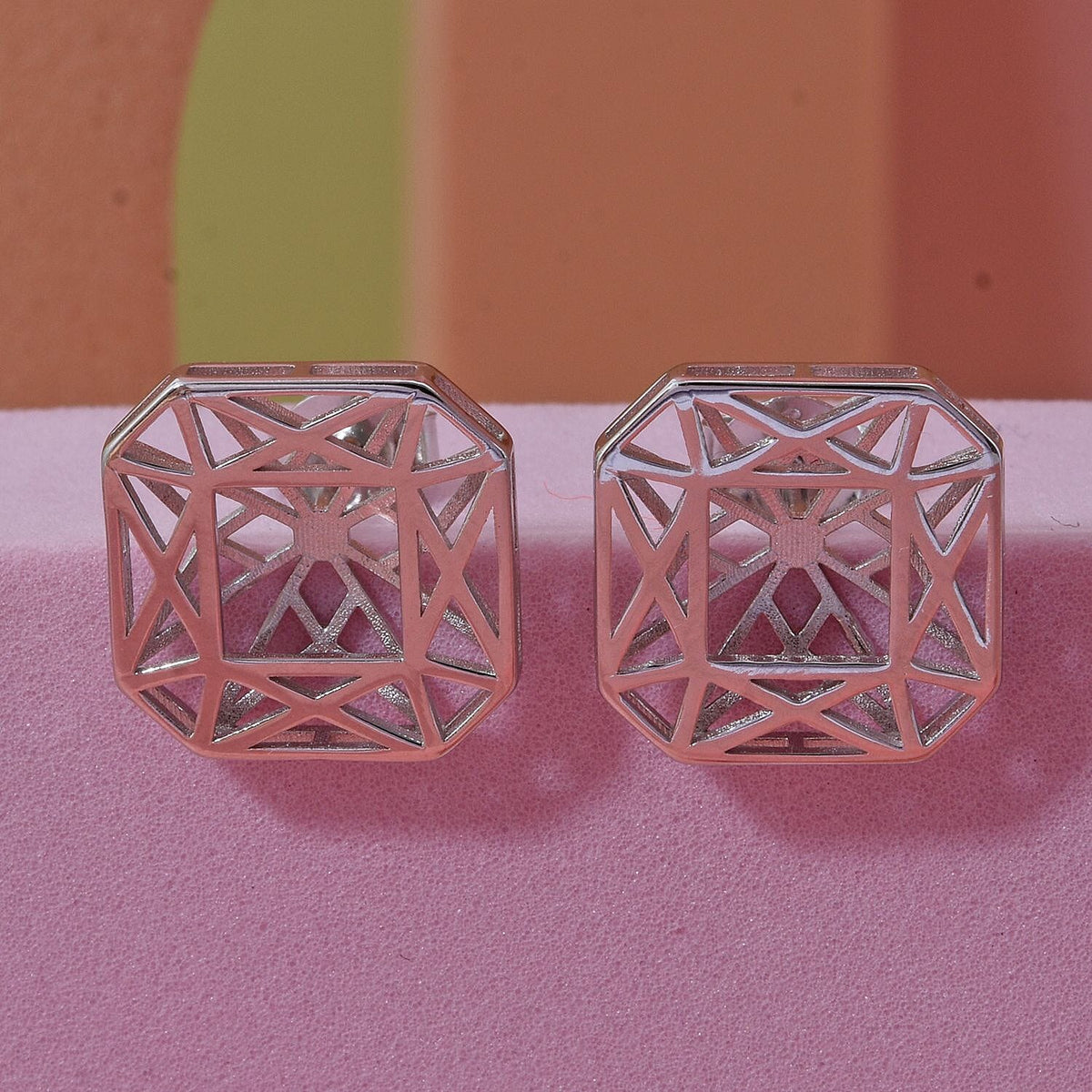 Treasure of Siam - Rhodium Overlay Sterling Silver Openwork Gemetric Earring with Push Back 8239570 1