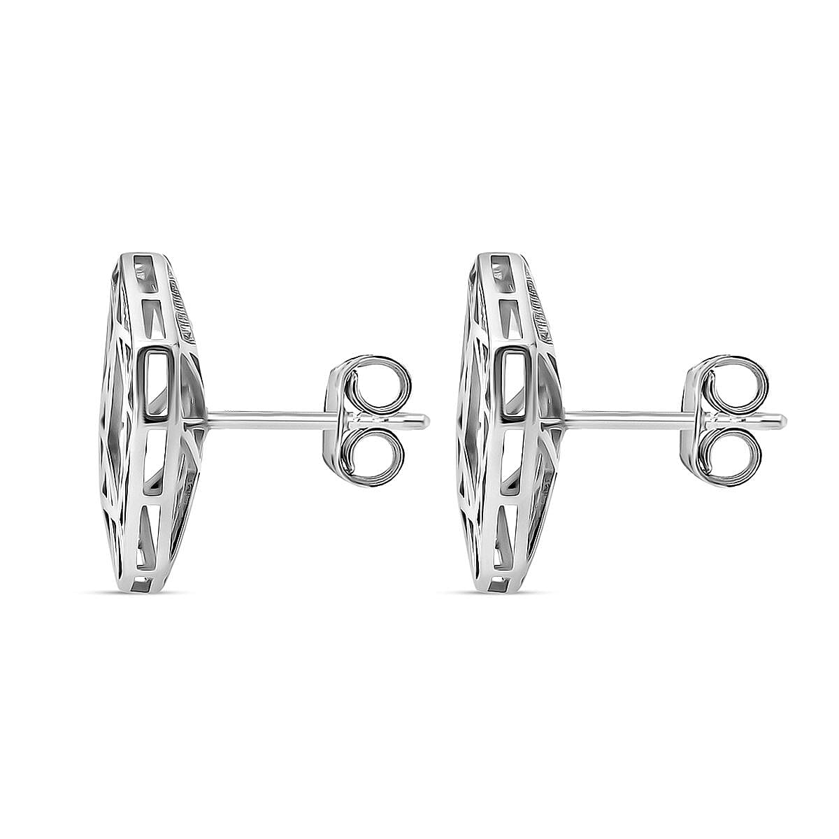 Treasure of Siam - Rhodium Overlay Sterling Silver Openwork Gemetric Earring with Push Back 8239570 3