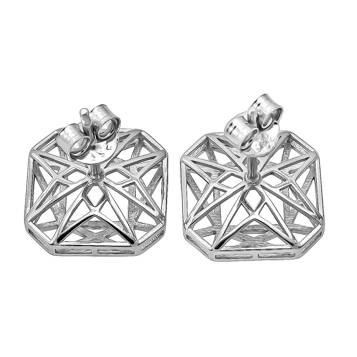 Treasure of Siam - Rhodium Overlay Sterling Silver Openwork Gemetric Earring with Push Back 8239570 4