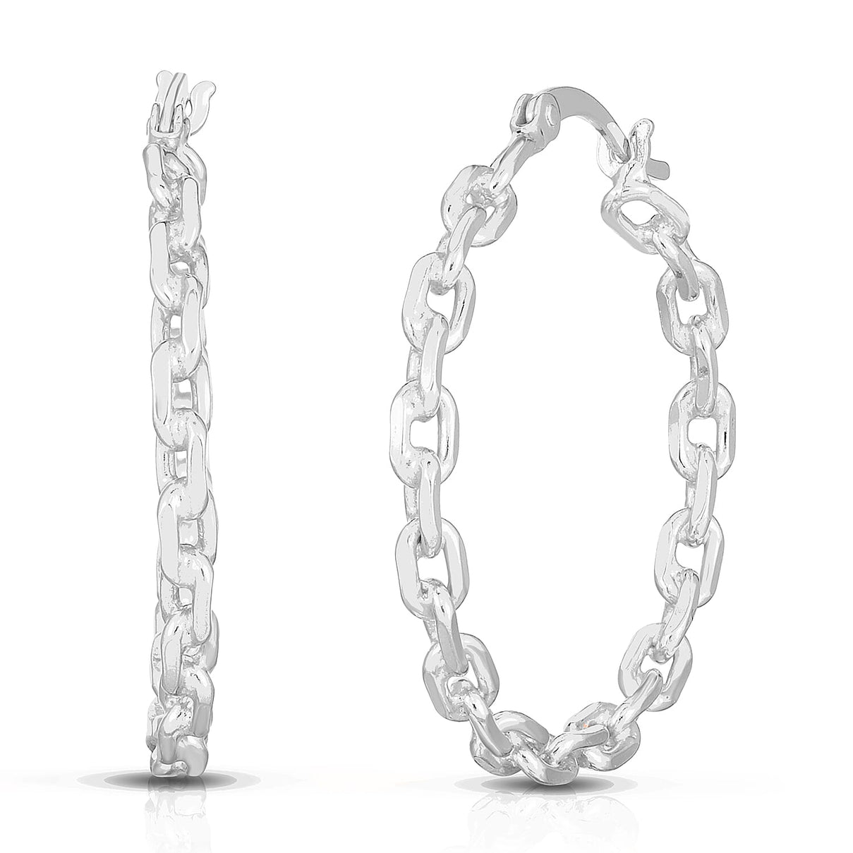 Closeout - Rhodium Overlay Rolo Link Sterling Silver Earring 7766546 0