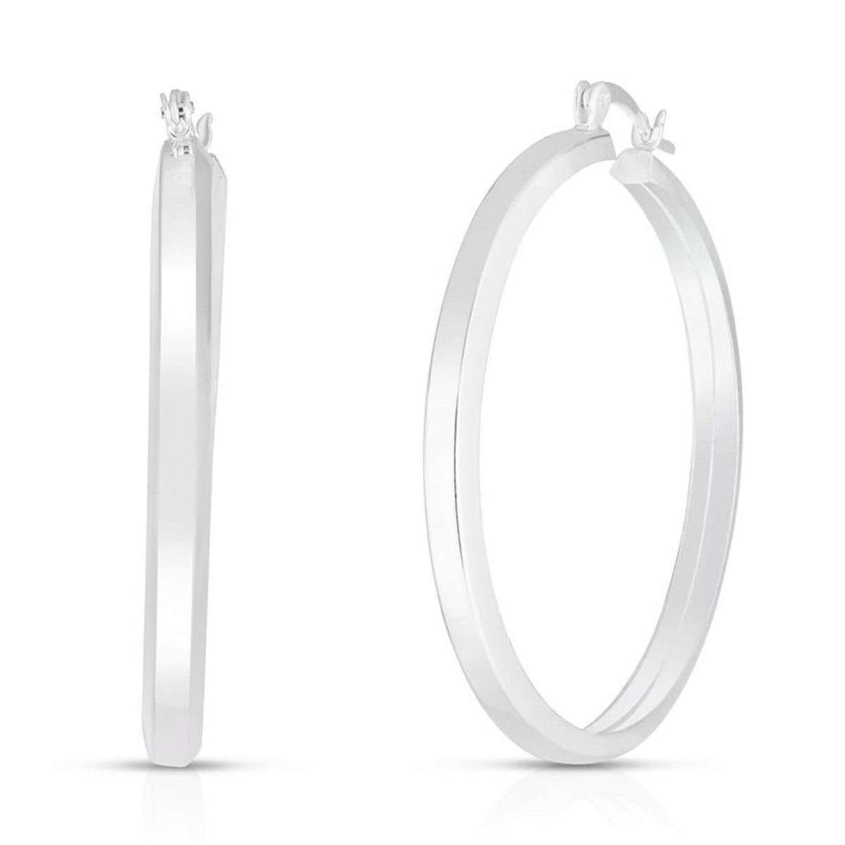 NY Close Out Deal - Rhodium Overlay Sterling Silver Hoop Earrings 7766555 0