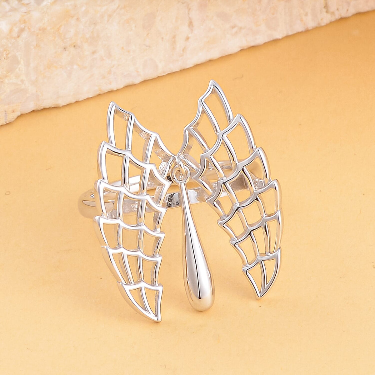 LucyQ Angel Wing Collection - Rhodium Overlay Sterling Silver Ring 7563703 2