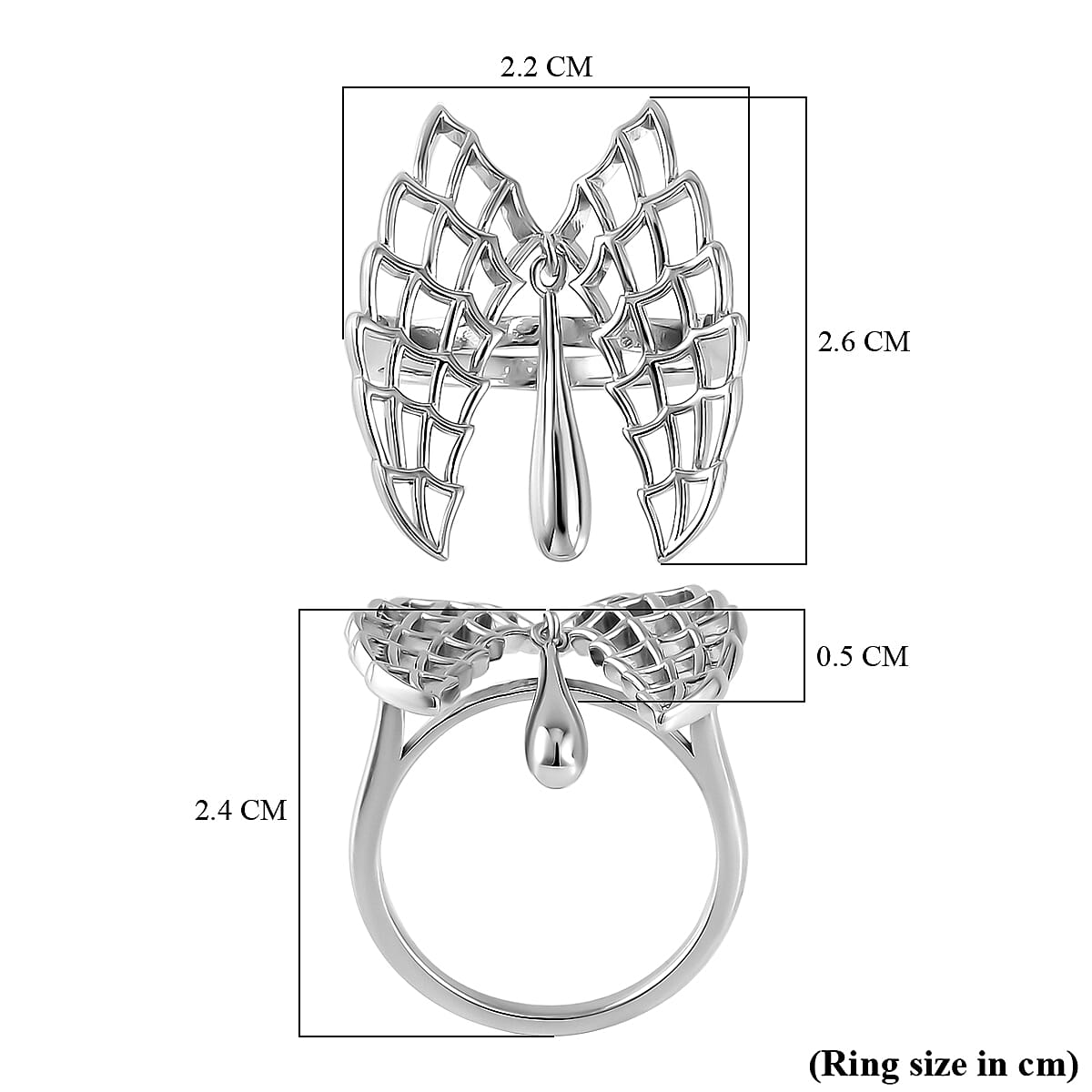 LucyQ Angel Wing Collection - Rhodium Overlay Sterling Silver Ring 7563703 6