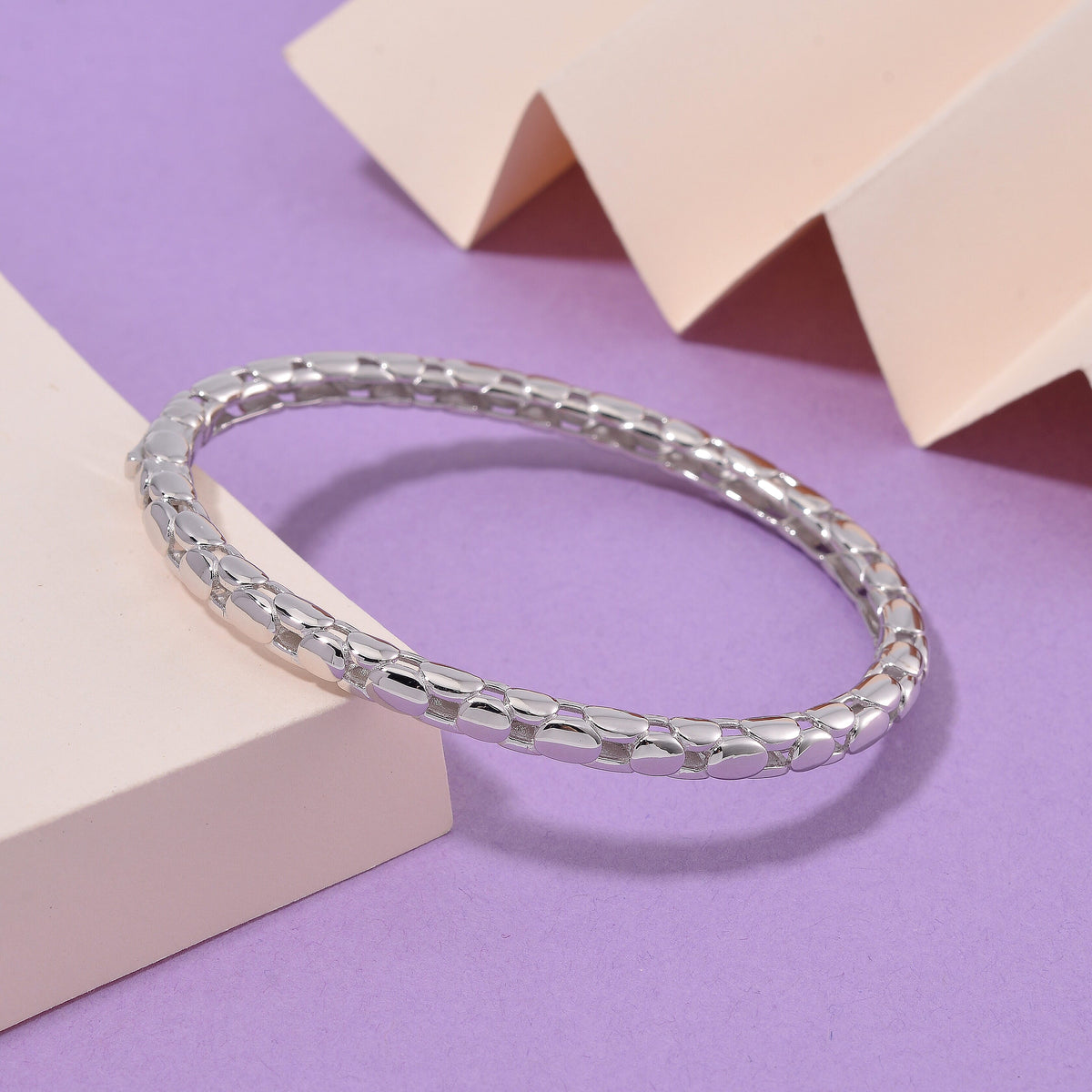 LUCY Q - Bubble Collection Full Openable Bangle (Size - 7) in Rhodium Overlay Sterling Silver 7990636 1