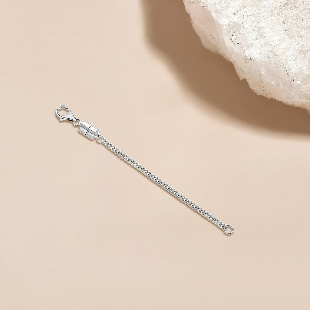 Rhodium Overlay Sterling Silver Curb Magnetic Lobster Lock