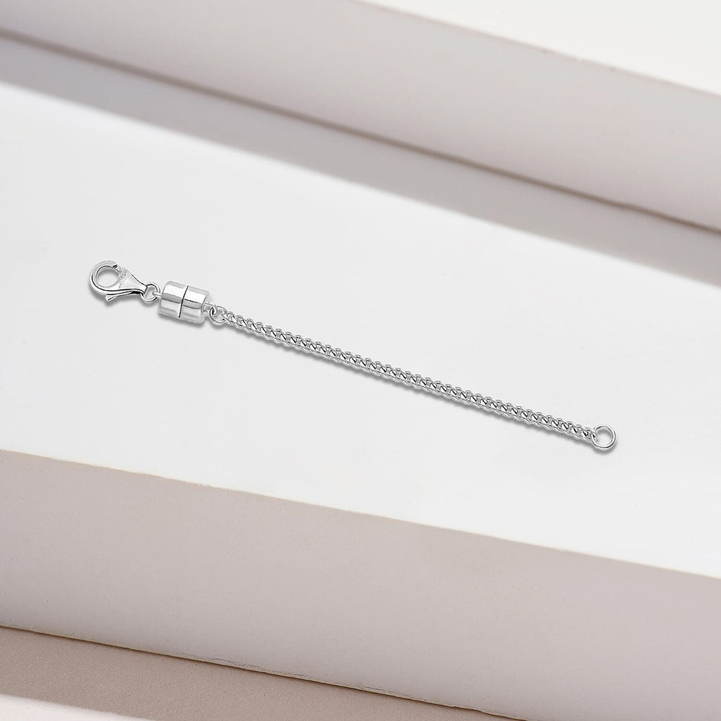 Rhodium Overlay Sterling Silver Curb Magnetic Lobster Lock