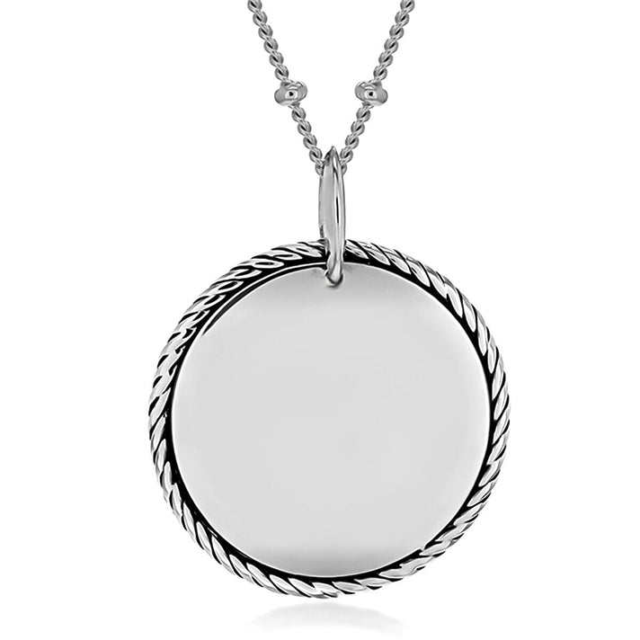 Sterling Silver Rhodium Plated 22mm x 26.5mm Twist Edge Disc Ball Chain Adjustable Necklace 16 Inch to 18 Inch 7317989 1