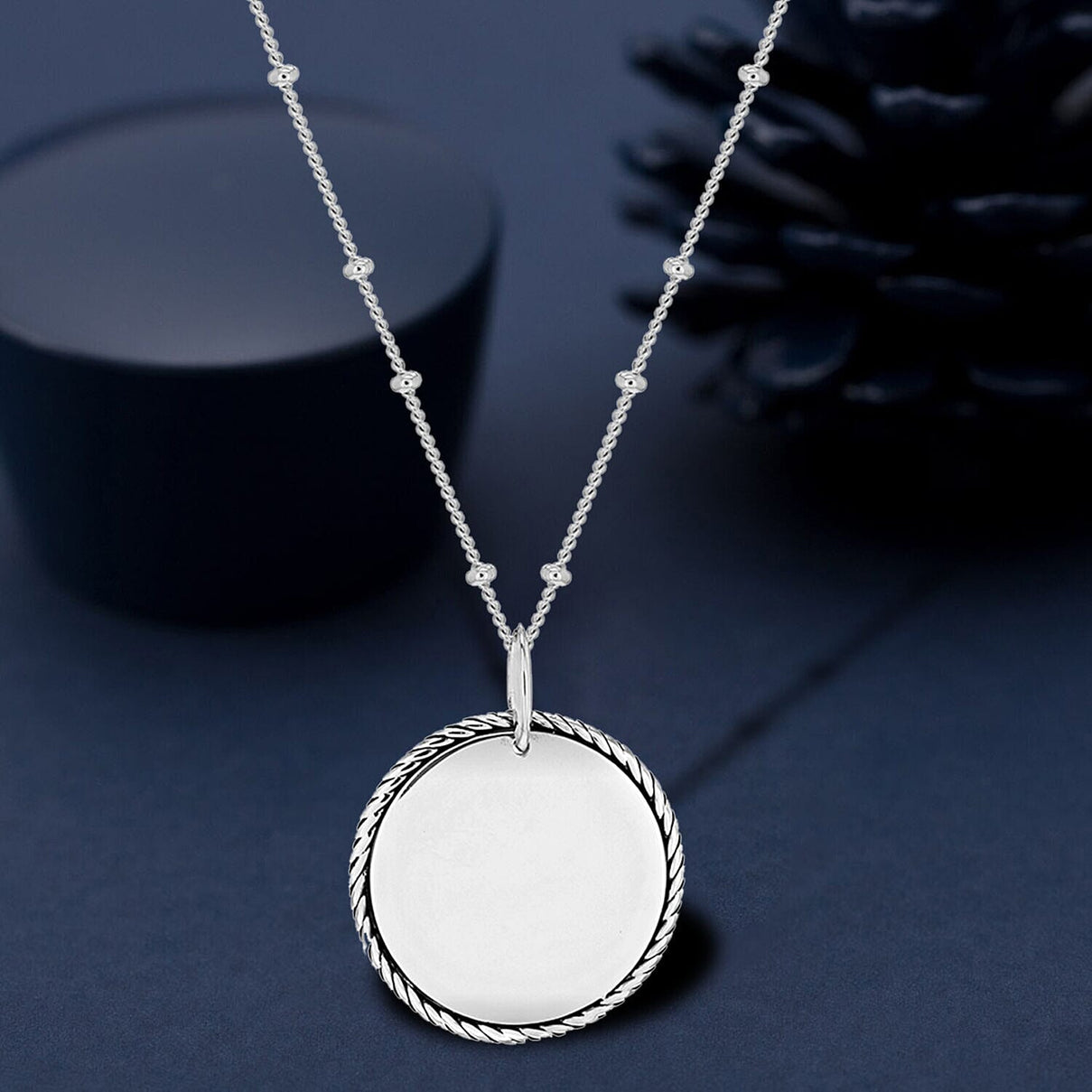 Sterling Silver Rhodium Plated 22mm x 26.5mm Twist-Edge Disc Ball Chain Adjustable Necklace 16 Inch to 18 Inch 7456977 1