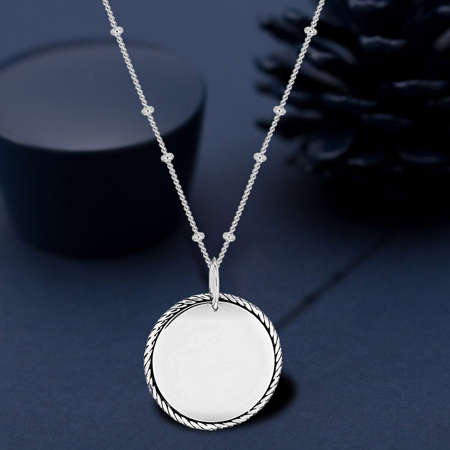 Sterling Silver Rhodium Plated 22mm x 26.5mm Twist-Edge Disc Ball Chain Adjustable Necklace 16 Inch to 18 Inch 7456977 1