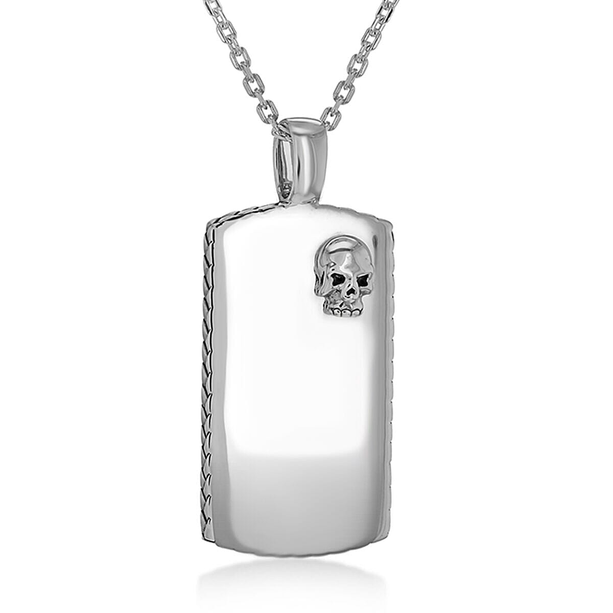 Sterling Silver Rhodium Plated 19.5mm x 43.1mm Satin Plaited Edge Skull Dog Tag Adjustable Necklace 16 Inch to 18 Inch 7317997 0