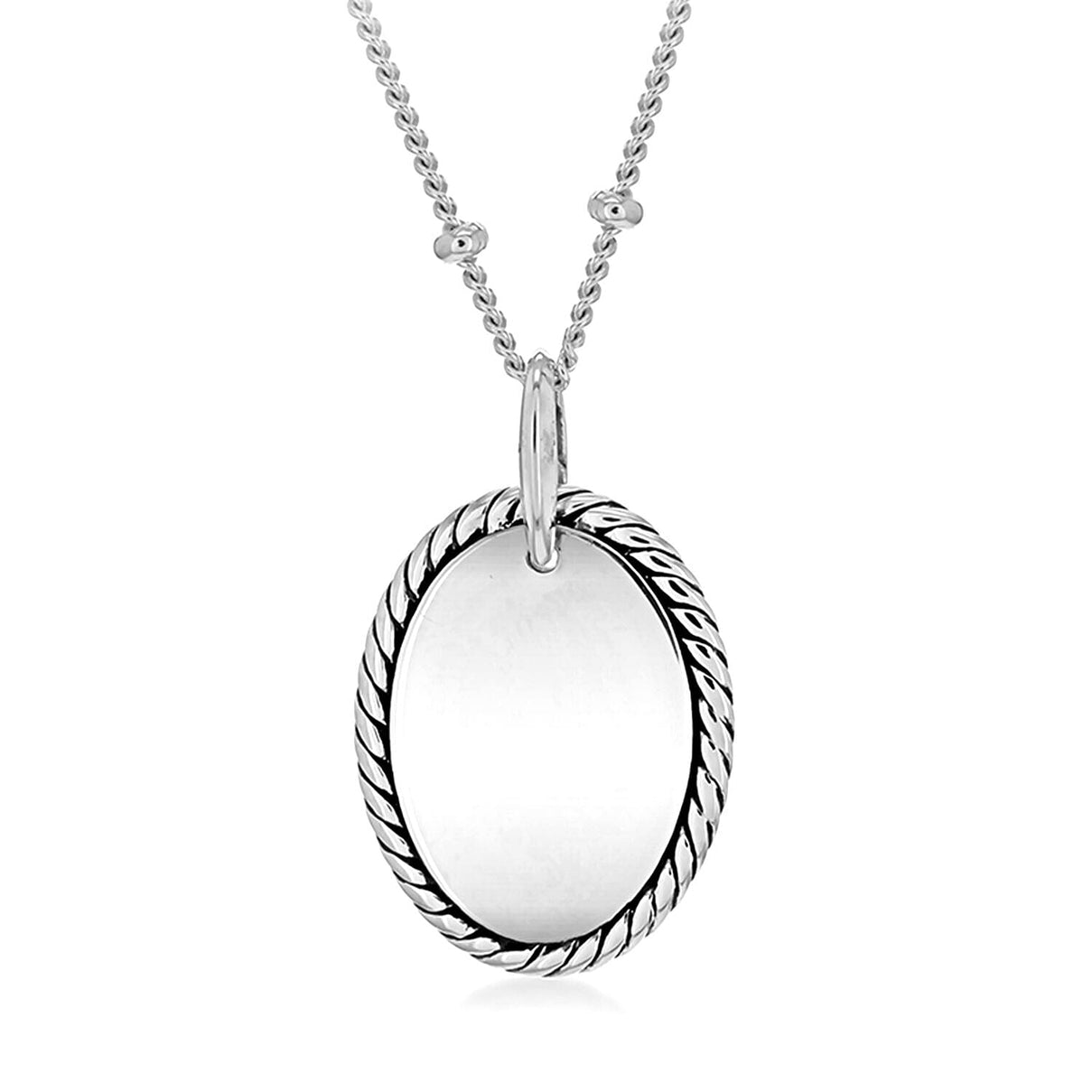 Sterling Silver Rhodium Plated 13.6mm x 22.3mm Twist-Edge Oval Pendant Ball Chain Adjustable Necklace 16 Inch to 18 Inch 7456973 0