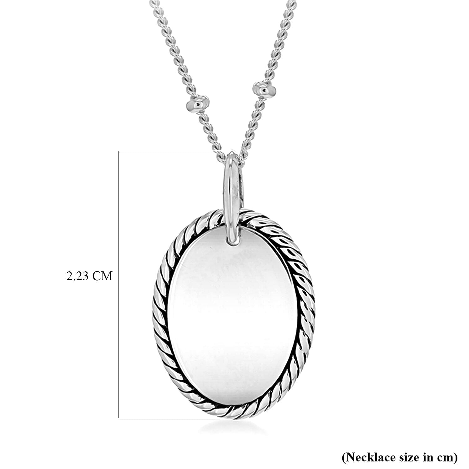 Sterling Silver Rhodium Plated 13.6mm x 22.3mm Twist-Edge Oval Pendant Ball Chain Adjustable Necklace 16 Inch to 18 Inch 7456973 3