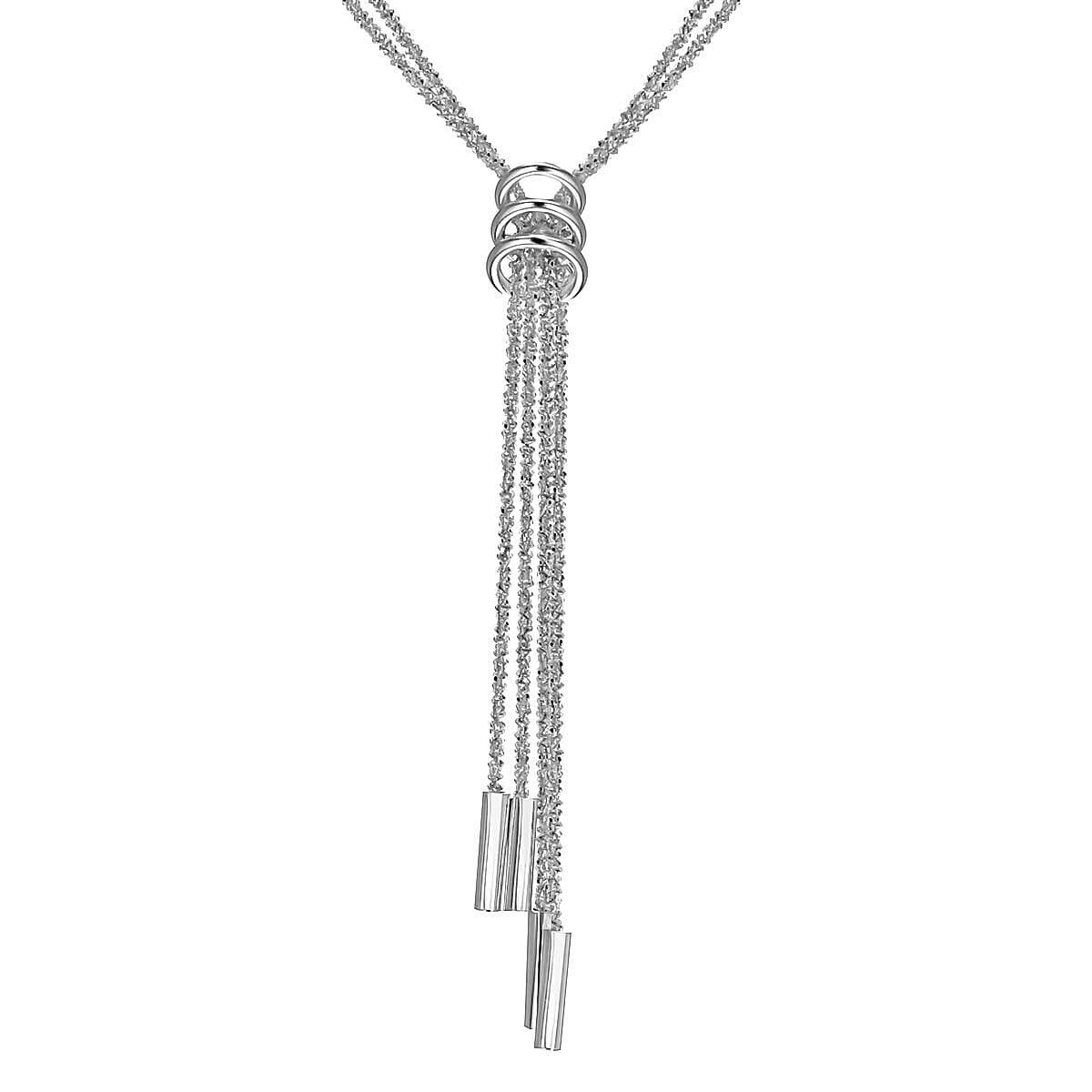 Sterling Silver Rhodium Plated Strand Tocalle Chain and Rings Necklace 17 Inch 7317638 0