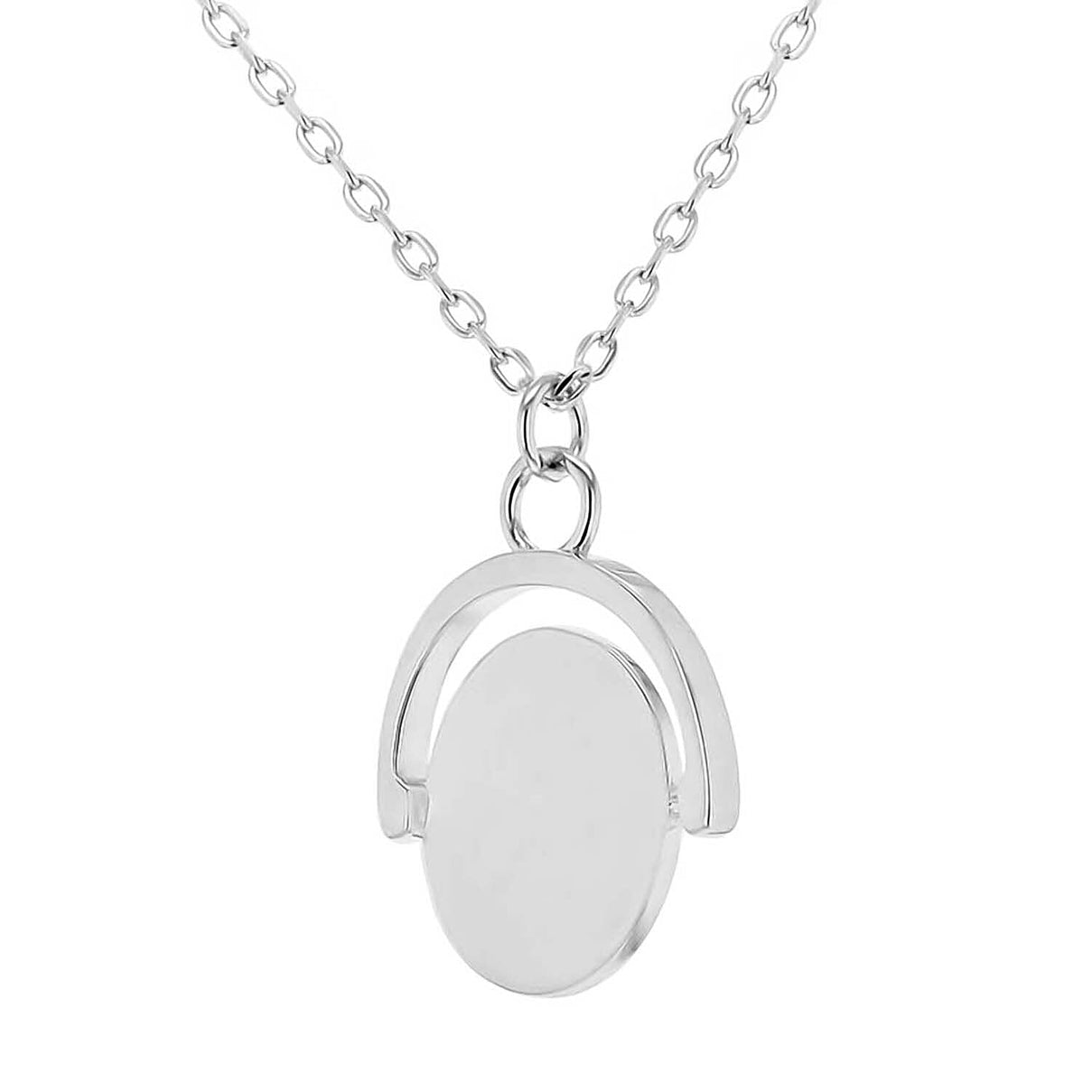 Sterling Silver Rhodium Plated 15mm x 21mm Oval Spinner Adjustable Necklace 17 Inch to 18 Inch 7456869 0