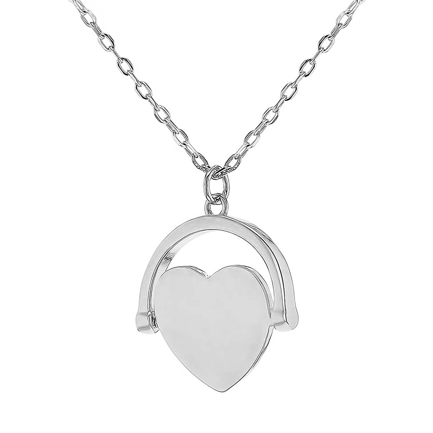 Sterling Silver Rhodium Plated 17.3mm x 21mm Heart Spinner Adjustable Necklace 17 Inch to 18 Inch 7456876 0