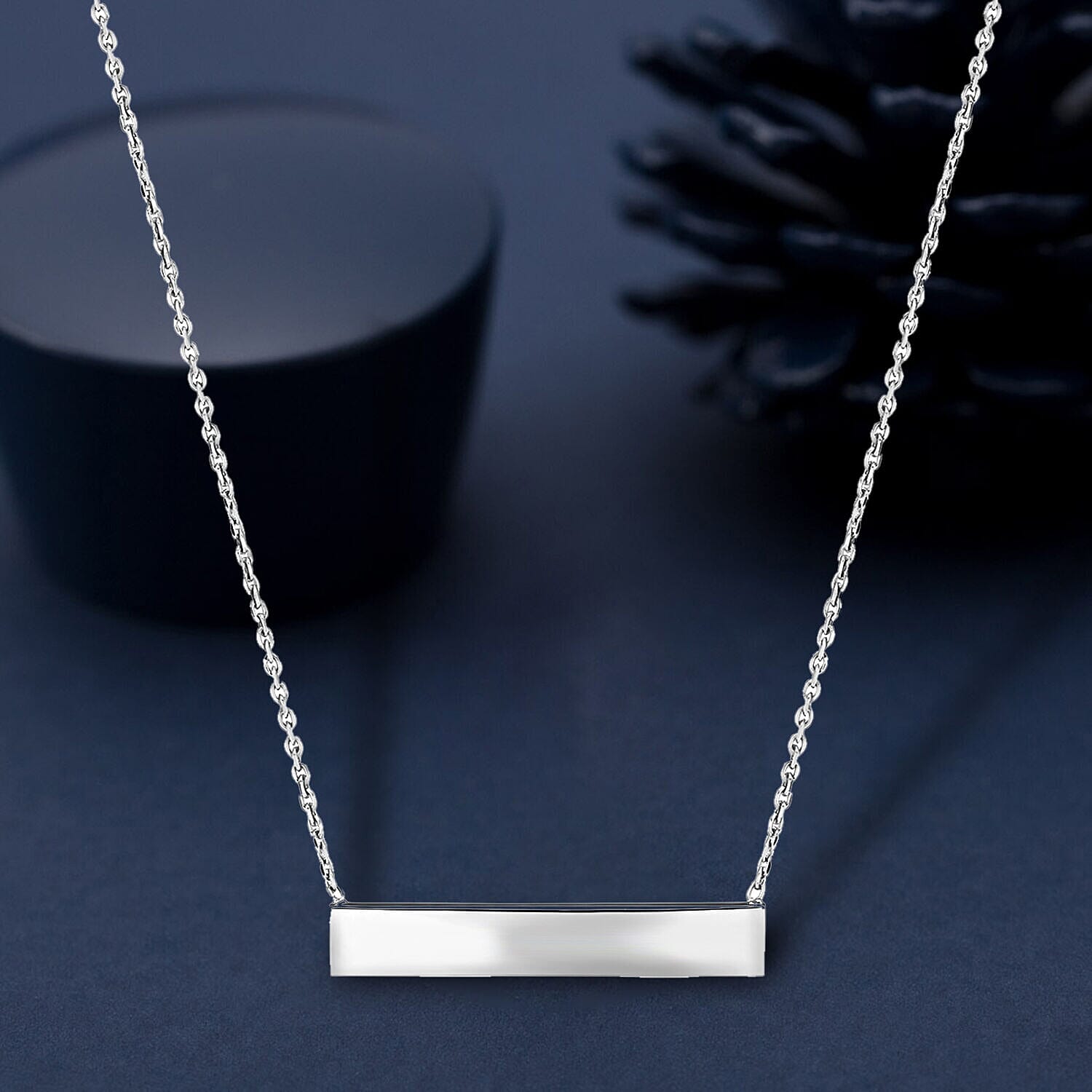 Sterling Silver Rhodium Plated 30mm x 5mm Horizontal Bar Necklace 17 Inch 7456946 1
