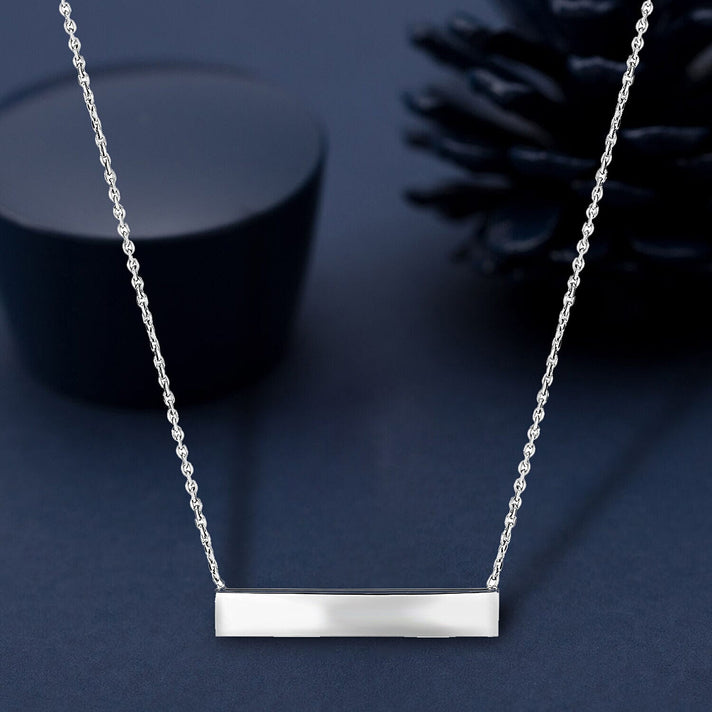 Sterling Silver Rhodium Plated 30mm x 5mm Horizontal Bar Necklace 17 Inch 7456946 2