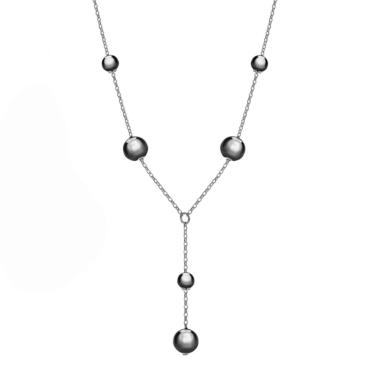 Sterling Silver Rhodium Plated and Ruthenium Bead Y Necklace 18 Inch 7317702 0