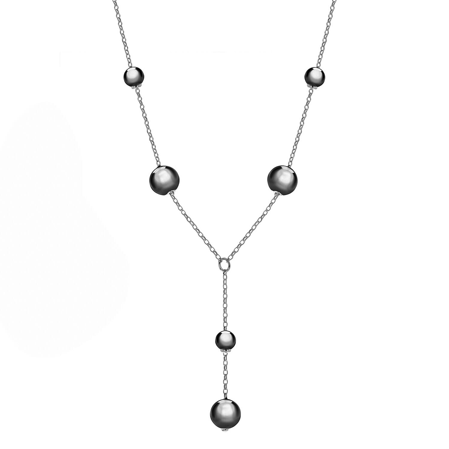 Sterling Silver Rhodium Plated and Ruthenium Bead Y Necklace 18 Inch 7317702 0