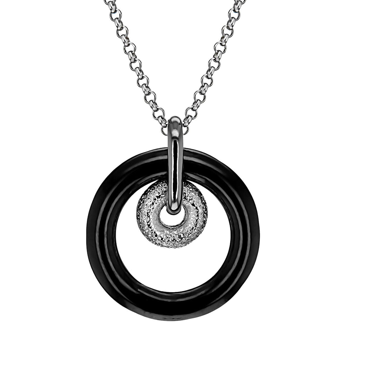 Sterling Silver Rhodium Plated and Ruthenium 2 Rings Necklace 18 Inch 7317699 0