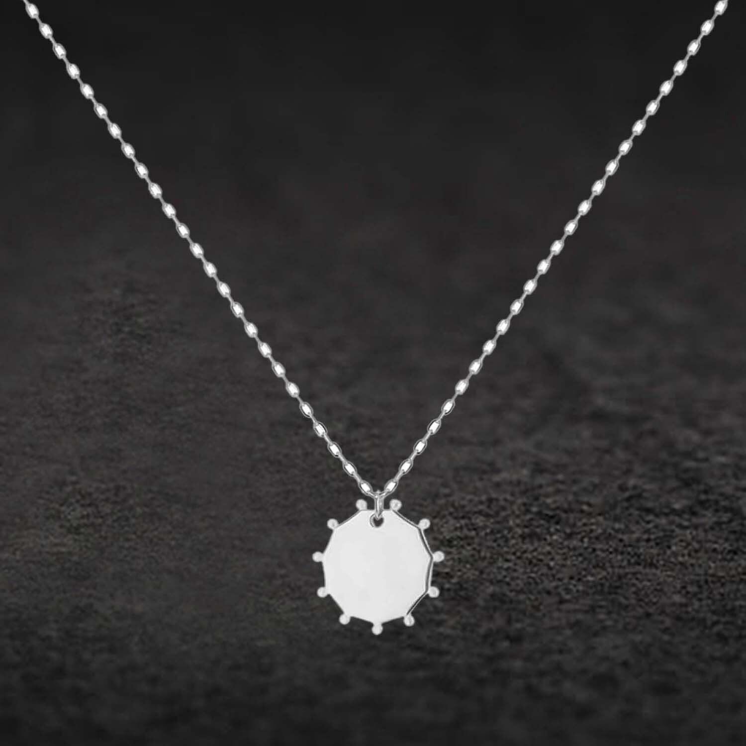 Sterling Silver Rhodium Plated 16mm x 17mm Studded Hendecagon Adjustable Necklace 17 Inch to 18 Inch 7456815 1